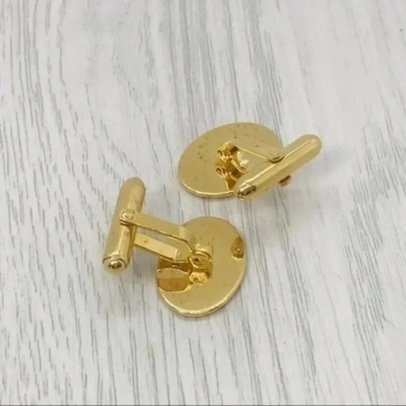 𝅺STYLISH Mod 1960s Vintage Burl Wood Look and Onyx Inlay Cufflinks.​ - Picture 7 of 10